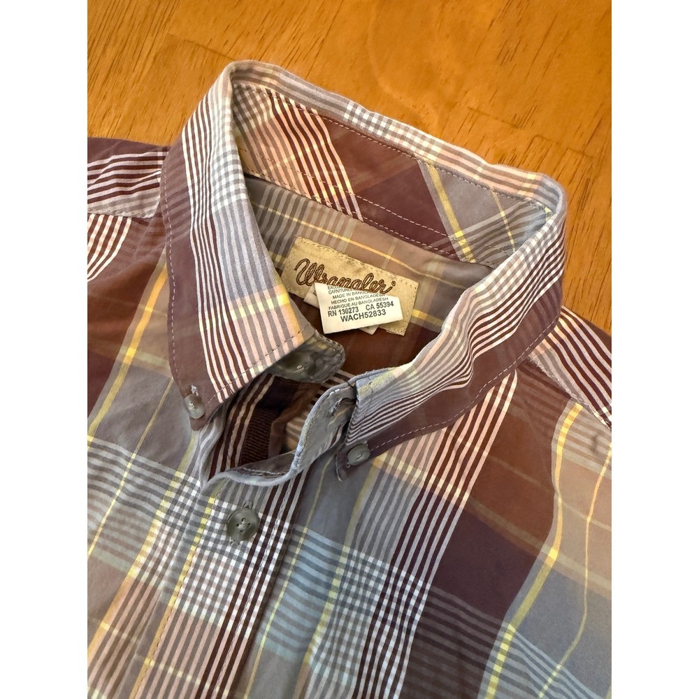 Wrangler Mens Plaid Long Sleeve Button Down Shirt Brown Tan WACH52833